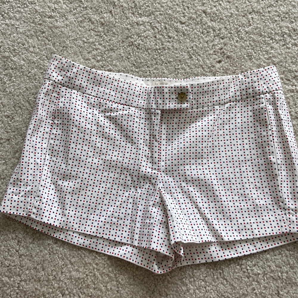 J. Crew Factory White Shorts with Red and Navy Dot Print